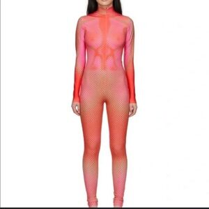 Vibrant Red and Pink Mesh Bodysuit